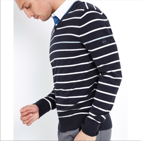 AG Jeans Farrell V-Neck Cashmere Stripe XL Sweater - Picture 1 of 8